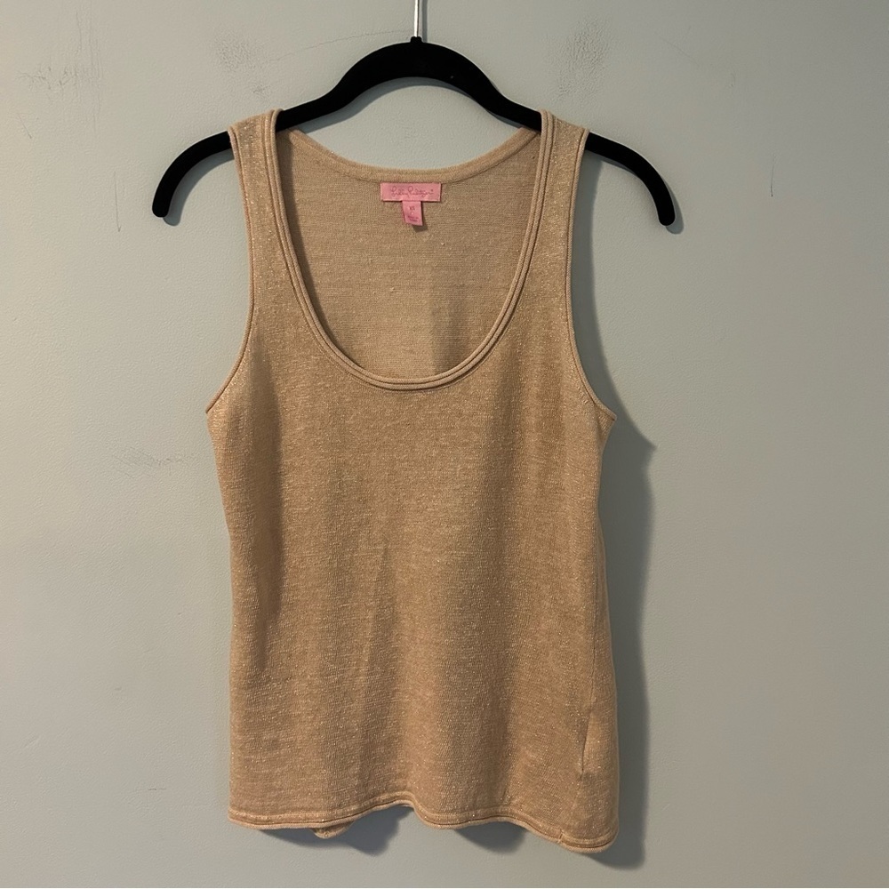 Lilly Pulitzer Linen Gold Glitter Sleeveless Tank Top Size XS